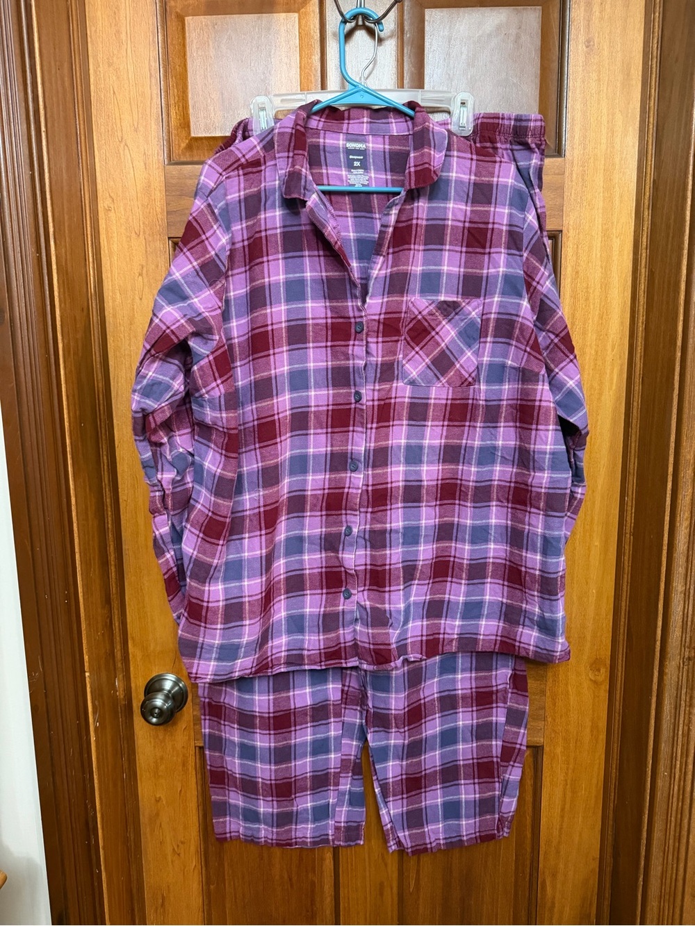 Sonoma Goods For Life Sleepwear 2X Pajama Pant Set Plaid Print Long Sleeve